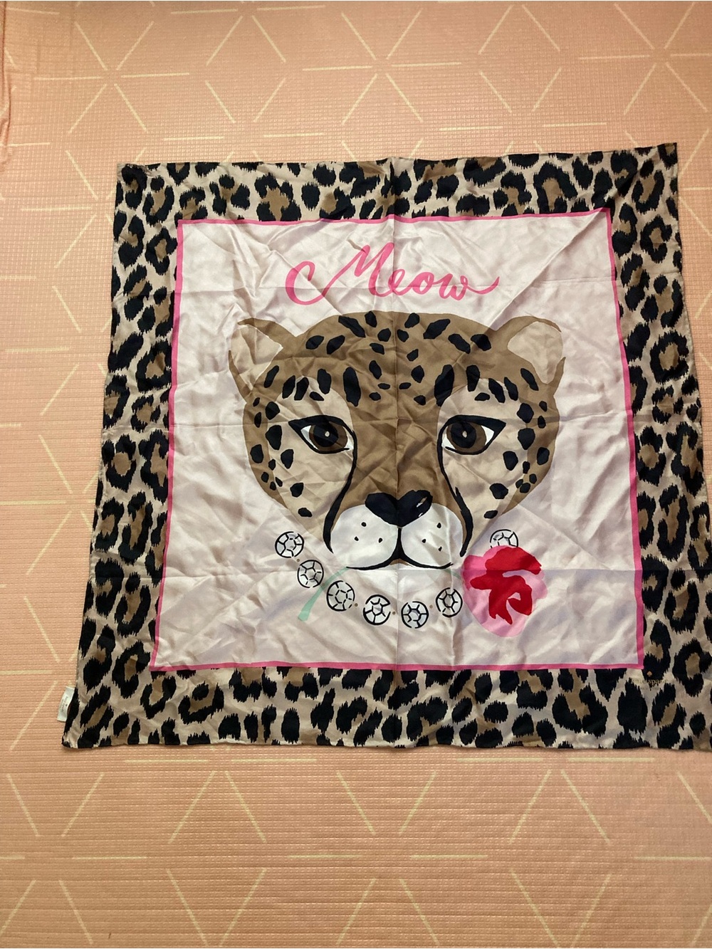 kate spade Black, Beige and Tan Leopard-Print Silk Scarf